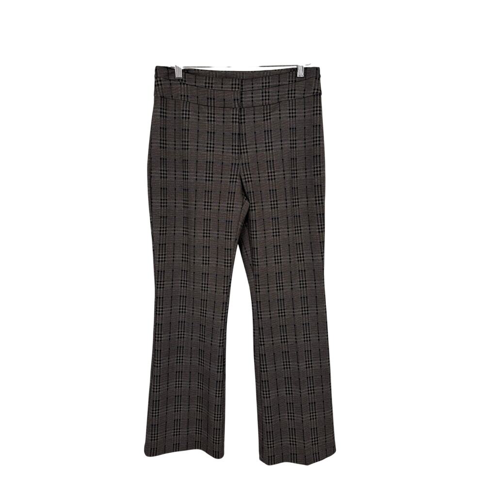 Zac & Rachel Black Brown Plaid Boot Leg Trousers Women SZM Academia Work Stretch